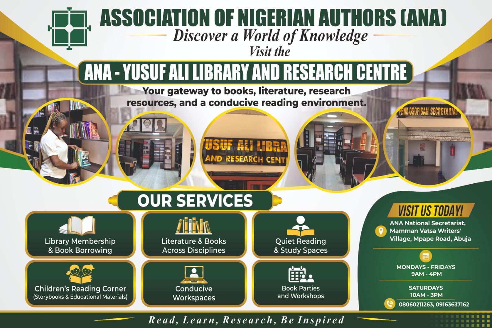 The ANA-Yusuf Ali Library and Research Centre  now open to students, researchers, writers, professionals, and book lovers.
