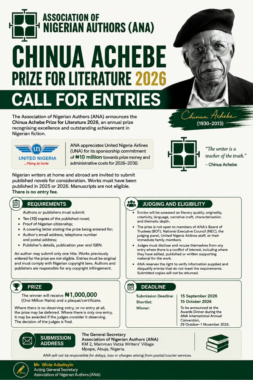 CHINUA ACHEBE PRIZE FOR LITERATURE 2026